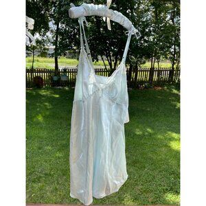 Vintage Signature Expressions Large Aqua Tint Satin Nightgown With Lace Trim